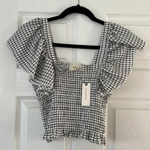 NWT Maeve Crinkle Gingham Smocked Top
